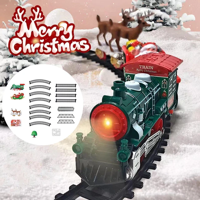 Train Jouet électrique Avec Fumée, Sons Et Lumières - Set De Rails Modulable, Décors Inclus - Idéal Décoration De Noël Ou Cadeau Enfant