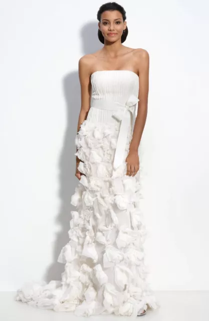 Tadashi Shoji Strapless Chiffon Gown with Organza Wedding Gown Sz 14 Ivory Tadashi Shoji Strapless Chiffon Gown with Organza Wedding Gown Sz 14 Ivory