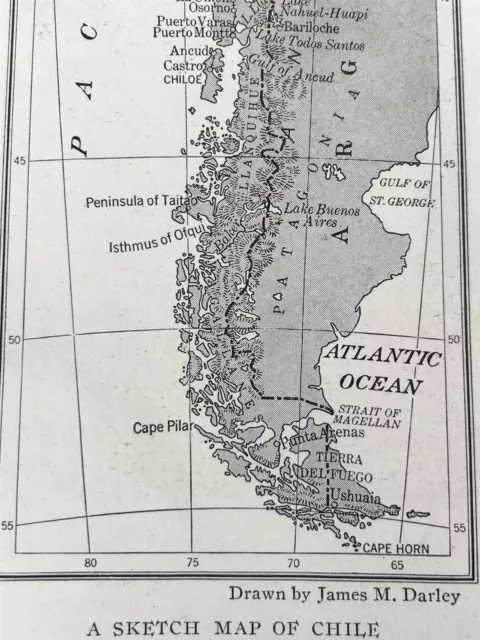 Vintage Printed Published 1922 Map Chile Drawn By James M Darley Original