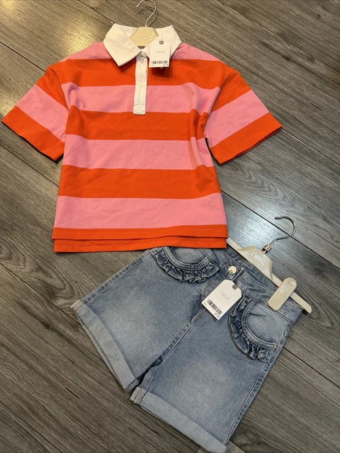 Next girls age 7-8 top and denim shorts outfit bundle BNWT