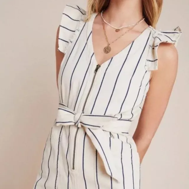 By Anthropologie Hedda Stripe Ruffle Boho Peasant Wide Leg Jumpsuit NWT