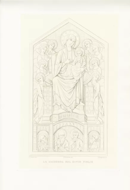 LA MADONNA COL DIVIN FIGLIO,  di  CIMABUE, grande incisione su rame , 1845-1855