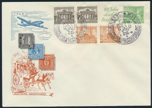 Berlin Brief Bauten Zusammendruck W 9 Flugpost 100 Jahre Briefmarke FDC 2x SST