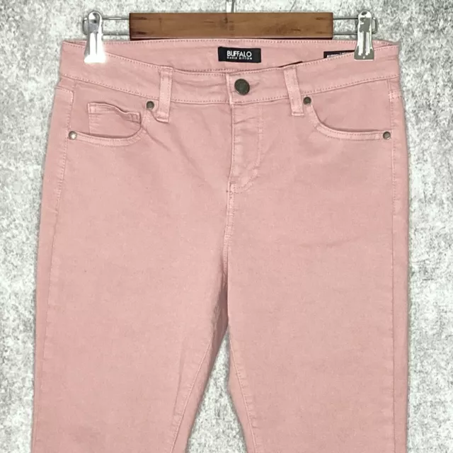 Buffalo AUBREY women mid rise ankle grazer jeans size 6 super stretch solid pink