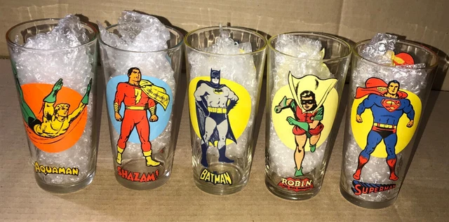 Vintage 1976 Pepsi SUPERHERO Glasses Shazam Superman Batman Robin Aquaman NICE