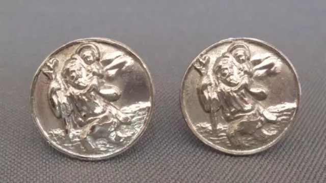 Vintage Creed St Christopher Sterling Silver Cuff Links Catholic Saint of Travel