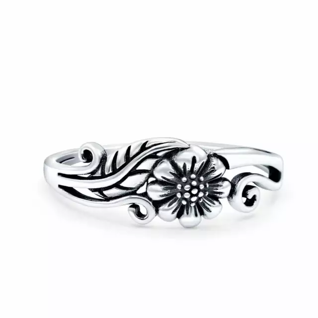 Flower Oxidized Band Solid 925 Sterling Silver Thumb Ring (7mm)