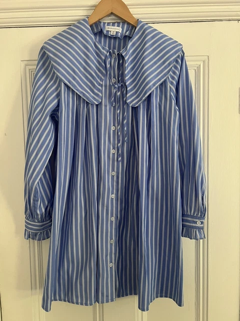 Warehouse Peter Pan Collar Blue White Striped Shirt Dress Size 10