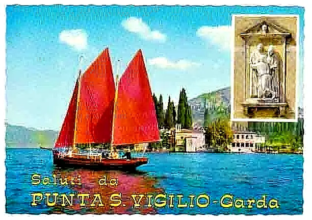 Cartolina - Saluti da Punta S. VIGILIO - Garda (VERONA) Vela e Immaginetta