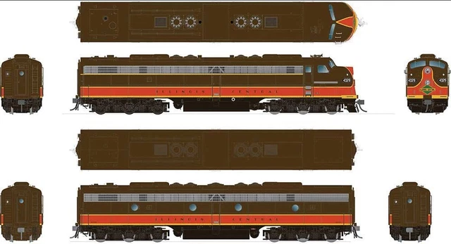 Rapido 28025 HO EMD E8A-B Set - Standard DC Illinois Central 4030, 4105