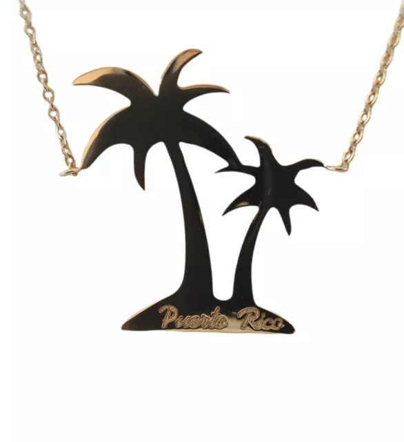 Puerto Rico Pendant Palm Necklace Stainless Steel Gold Plated