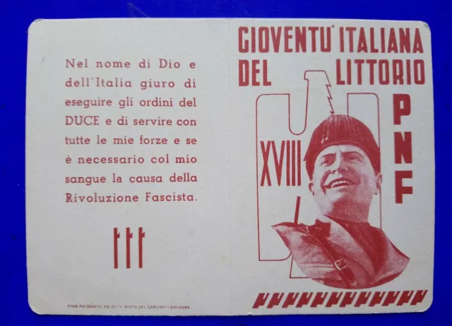 🔵 Tessera Donna Di Veroli Fascismo Gil Gioventù Italiana Del Littorio Pnf 🤣