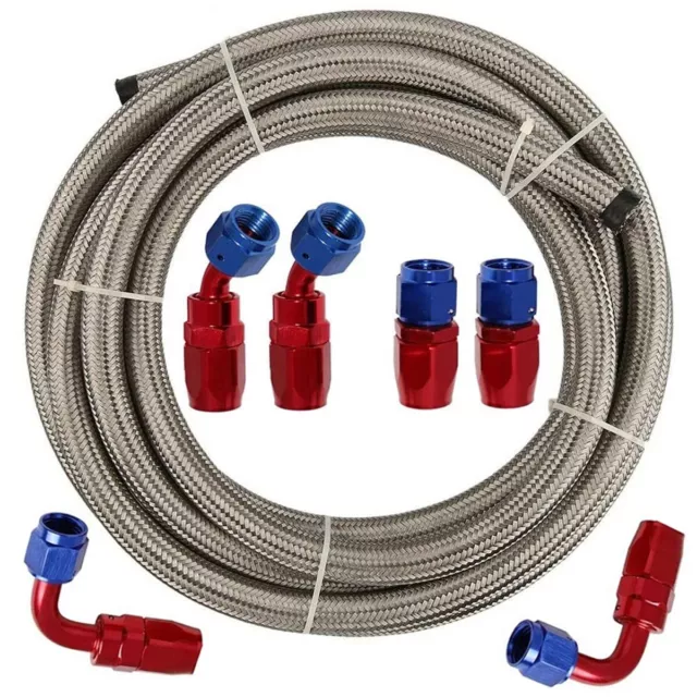 AN6 6AN AN -6 5/16" Stainless Steel Braided Fuel Hose End Kit Oil Line 3 Meters