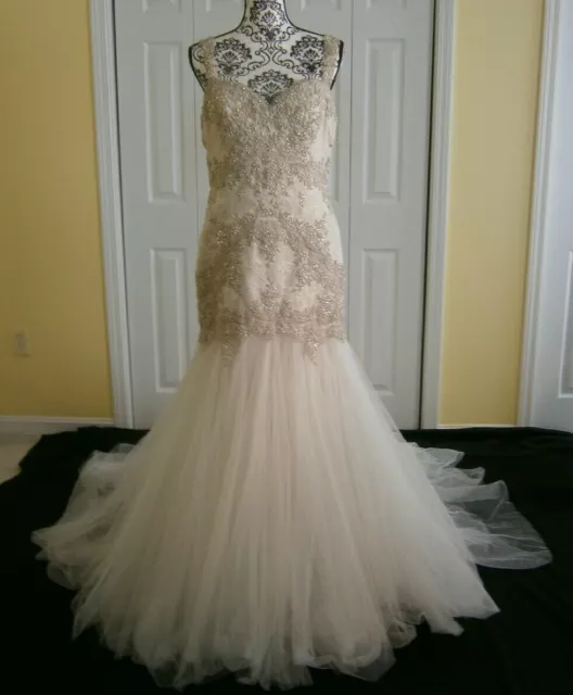 Kleinfeld Wedding Gown Dress Ball Gown 12 Bling Illusion Back Tulle Shimmers