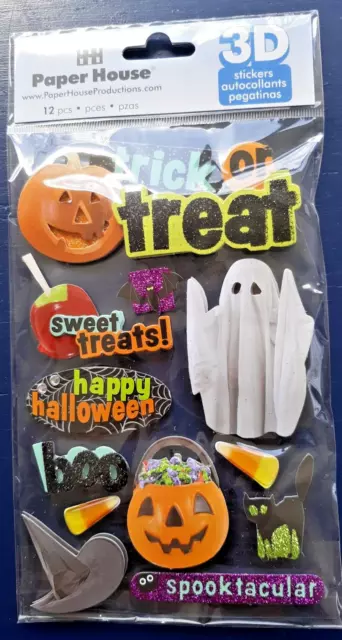 Paper House 3D Trick Or Treat Halloween Sticker Set~Candy Apple~ Ghost~Pumpkin