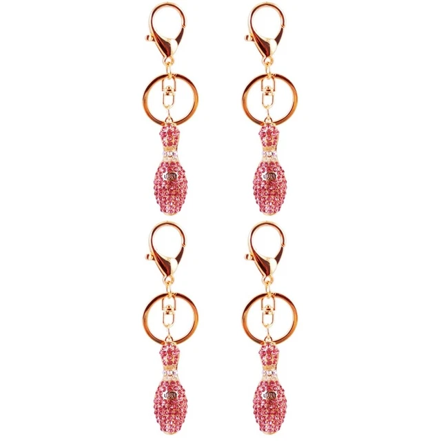 4 Pcs Crystal Bowling Key Chain Rhinestone Keychains Baseball