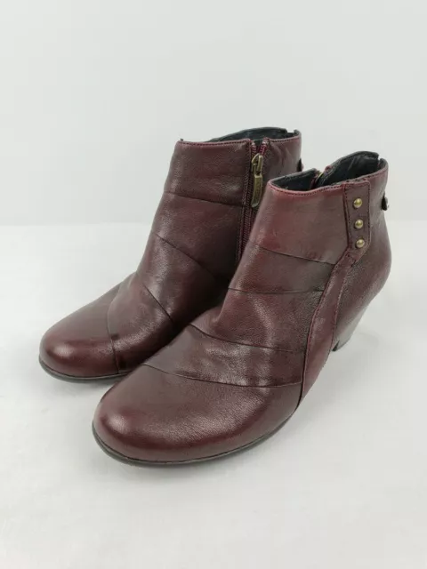 Earth Hope Garnet Leather Zip Up Block Heel Ankle Boots Shoes Women's Size 8 B