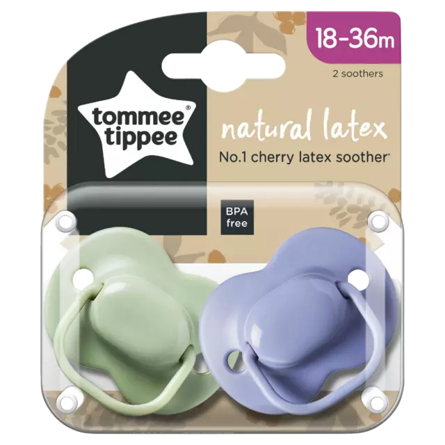 Tommee Tippee Natural Latex Cherry Soothers 18-36m 2 Pack Comfort and Soothe