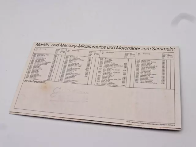 1:43  Märklin Rak, Mercury               Katalog Faltblatt Broschüre von 1973 2