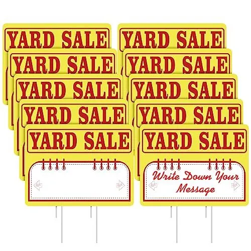 12 Pack Yard Sale Signs with Stakes 16'' x 12'' High Visibility Red and White