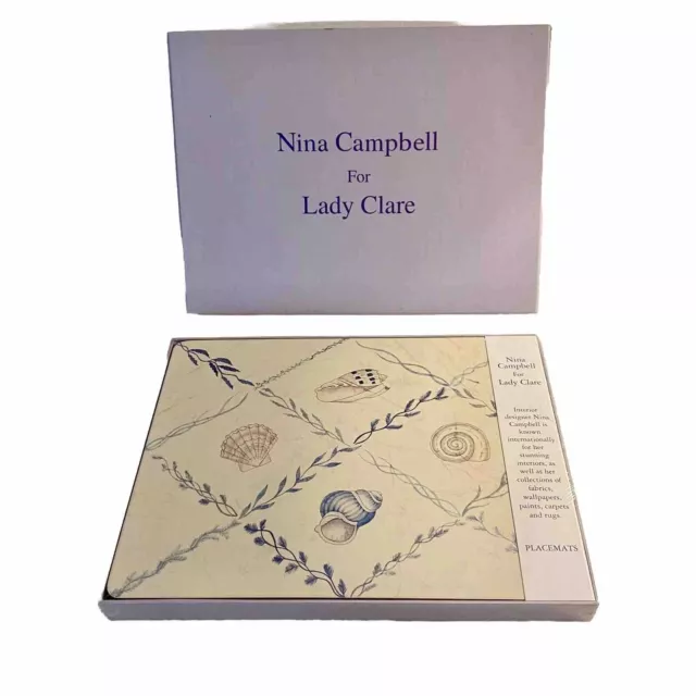 Nina Campbell For Lady Clare Set 4 Place Mats Blue Seashell Lacquer Finish 12”