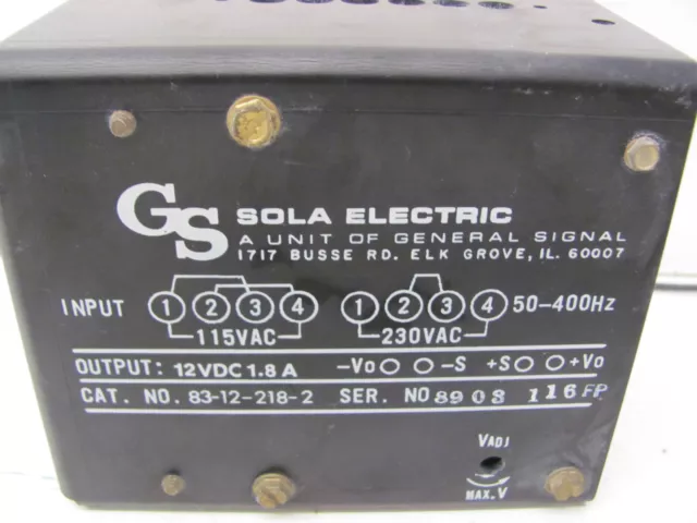 Gs Sola Power Supply 83-12-218-2 12Vdc 1.8A Used