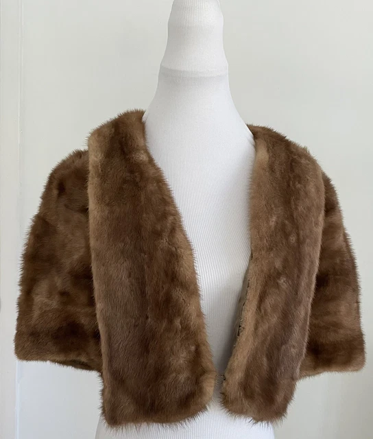 VINTAGE GENUINE FUR STOLE SHRUG CAPE MINK GLOSSY GLAMOUR Brown VINTAGE GENUINE FUR STOLE SHRUG CAPE MINK GLOSSY GLAMOUR Brown