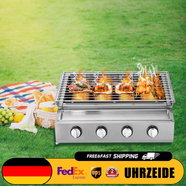 Edelstahl Brenner 4-Flammen LPG Gasgrill Gasbräter Gas Grill Gastro Tischgrill