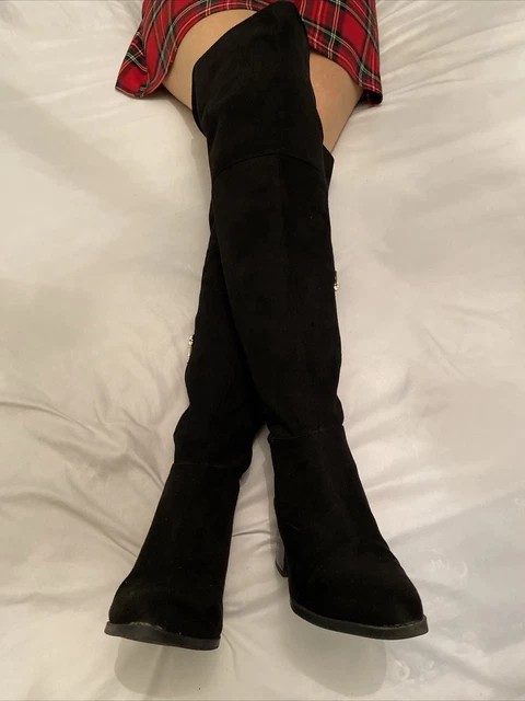black faux suede over the knee boots