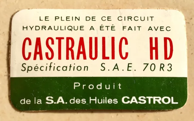 AUTOCOLLANT ÉTIQUETTE MOTEUR HUILE Castrol CASTRAULIC HD old sticker 1968  EUR 9,00 - PicClick FR