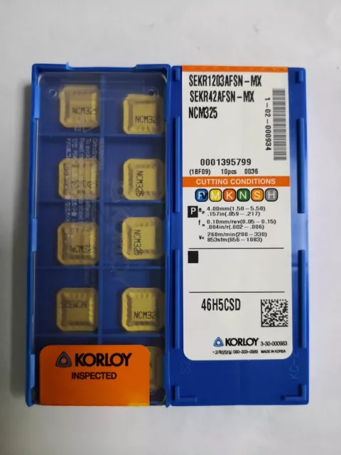 KORLOY SEKR1203AFSN-MX NCM325 CNC Carbide inserts Milling blade 10Pcs KORLOY SEKR1203AFSN-MX NCM325 CNC Carbide inserts Milling blade 10Pcs