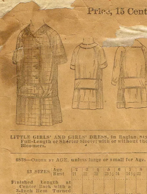 1910s  Butterick  6828 Vintage Sewing Pattern Darling Drop Waist Girls Dress