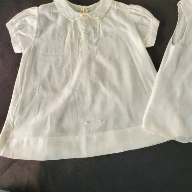 60s-70s Infant Dresses 4 Hand Smocked Hand Knit Baby Girl Dresses Newborn - 3 Mo 2