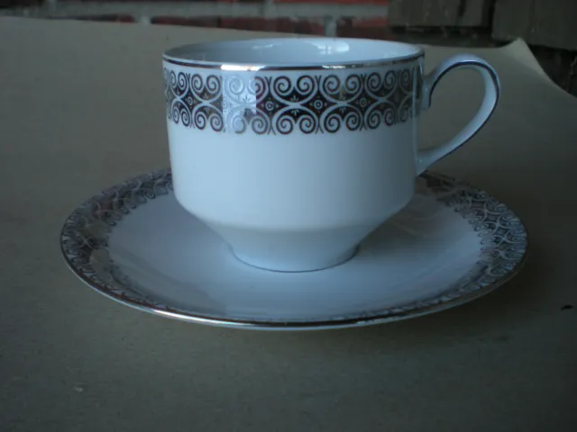 Winterling Schwarzenbach Bavaria CUP and SAUCER White & Platinum Germany