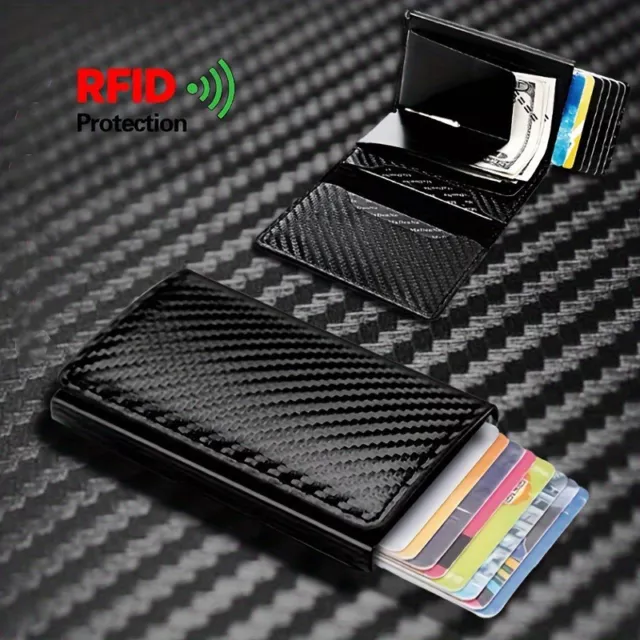 RFID Blocking LEATHER CARBON FIBER Mens Wallet  Purse Slim ID Credit Card Holder