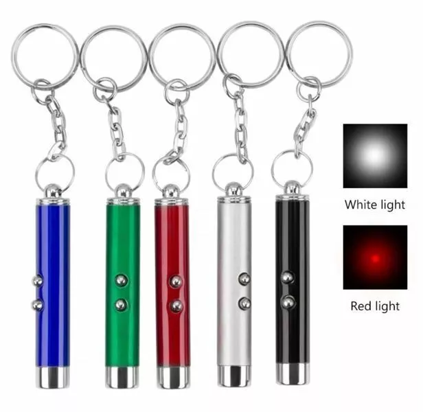 Red Laser Lazer Pen Pointer 2 In 1 With LED Light Cat Dog Toy Keyring UK
