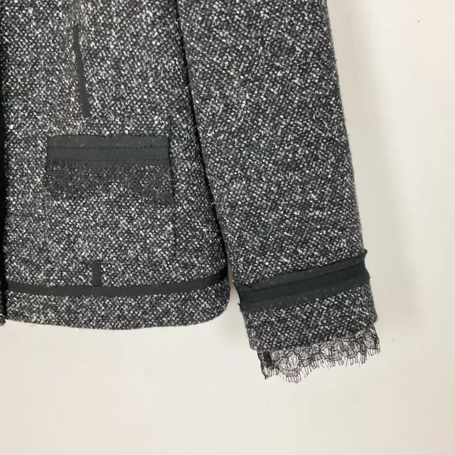 REBECCA TAYLOR Size 12 Black TWEED BLAZER Jacket Lace Detail Wool Silk Women’s 2