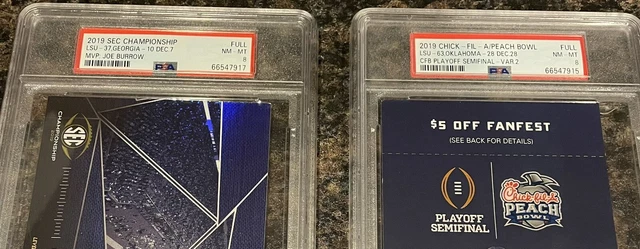 Joe Burrow LSU 2019 SEC CHAMPIONSHIP & Peach Bowl Playoff Tickets PSA 8s LOW POP 2