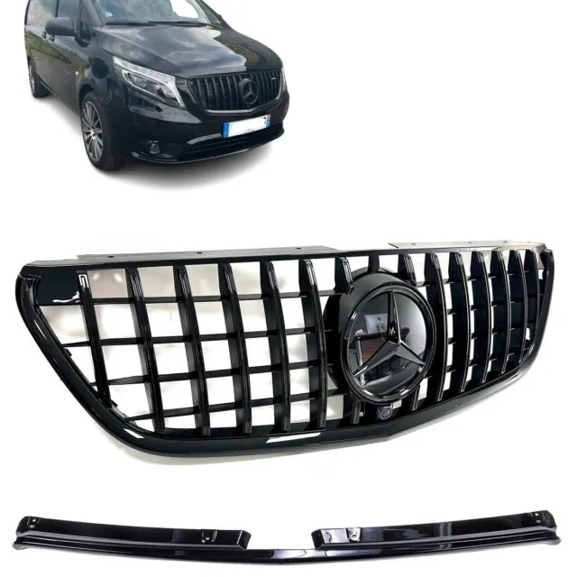 Calandre Look Amg Gt Noir Brillant Pour Mercedes Vito W447 + Logo Noir 2014-2024