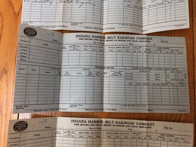 VTG Lot Of 4 1940-50s Indiana Harbor Belt Railroad Time Sheets Chicago Railroads 4