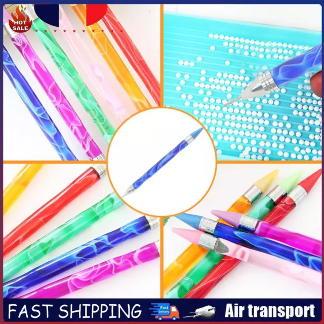 Double-End Manicure Point Drill Pen with Clay Glue Tips Nail Art Tool (Blue) FR