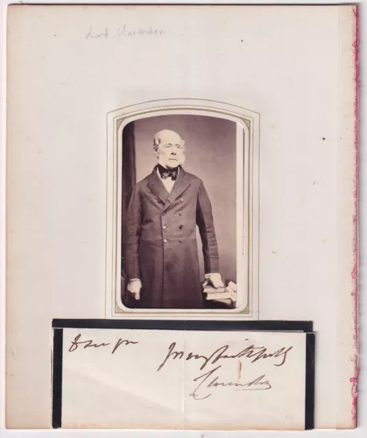 Original Cdv photo & autograph  statesman Lord Clarendon George William Villiers