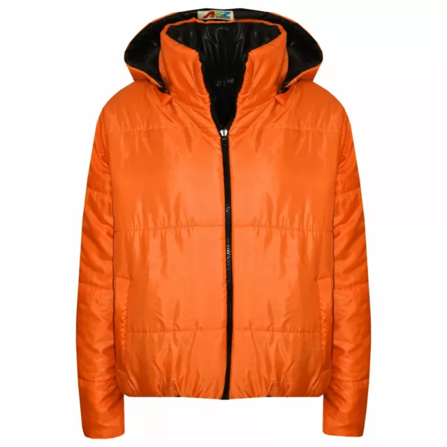 Bambini Arancione Ragazze Piumino Imbottito Reversibile Giacche Corto Cappuccio
