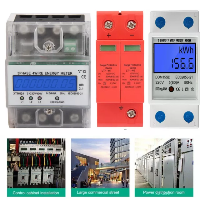 Stromzähler 3 Phasen 4-Draht Hutschiene LCD Digitaler Drehstromzähler Geeicht DE