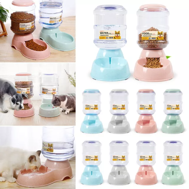 3.8L Large Automatic Pet Food Drink Dispenser Dog Cat Feeder Water Bowl Dish UK