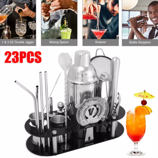 23tlg Edelstahl Cocktail Shaker Set Shaker Barkeeper Kit Mixer mit Ständer