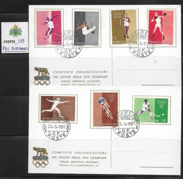 SMPH_155. SAN MARINO. 1960 ROME OLYMPICS postcards.	Sc 465-465,C111-C114
