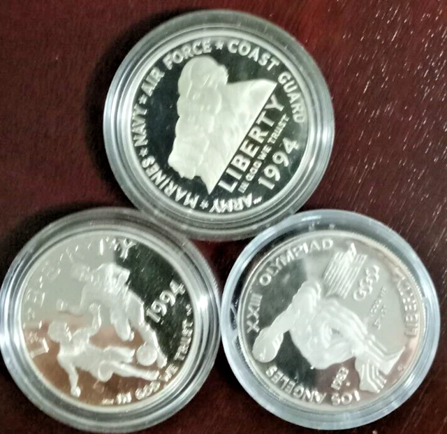 2-1994  Proof & One 1983  Commemorative Silver Dollars $1 with U.S. Mint Capsule