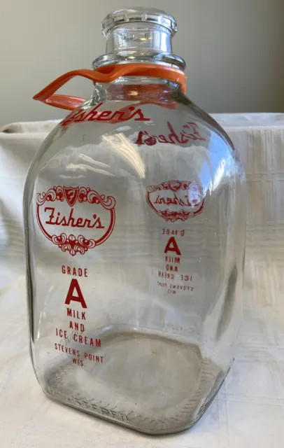 Vintage 1 Gallon Milk Bottle Fisher’s Dairy Stevens Point Wisconsin Fishers