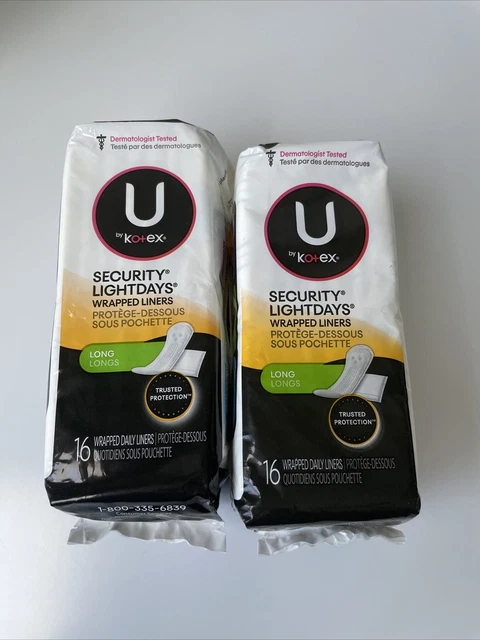 2 revestimientos diarios envueltos por Kotex Security Lightdays 16 largos cada uno